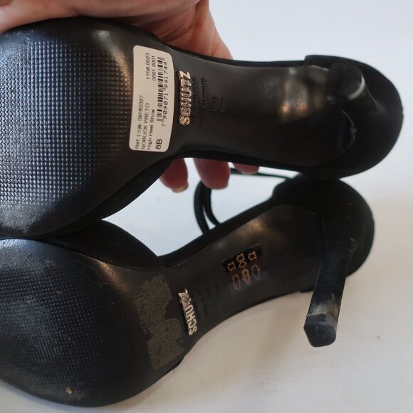 Womens Schutz Irma Black Suede Pointy Ankle Strap Stiletto Heel Pumps 8 - Picture 12 of 16